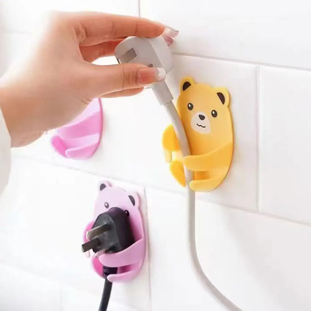 Socket Hanger Cartoon Bear Socket Holder Set Self-adhesive Wall Outlet Hangers Cable Management Organizers for Kitchen Bathroom