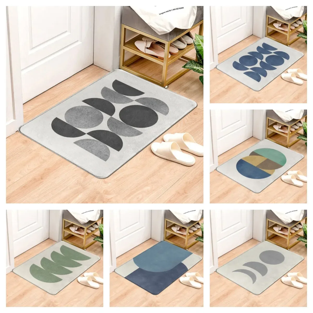 Color Geometric Anti Slip Bathroom Doormat Furry Carpet Floor Rug Bath Kitchen Living Room Entrance Door Mat for Foot mat