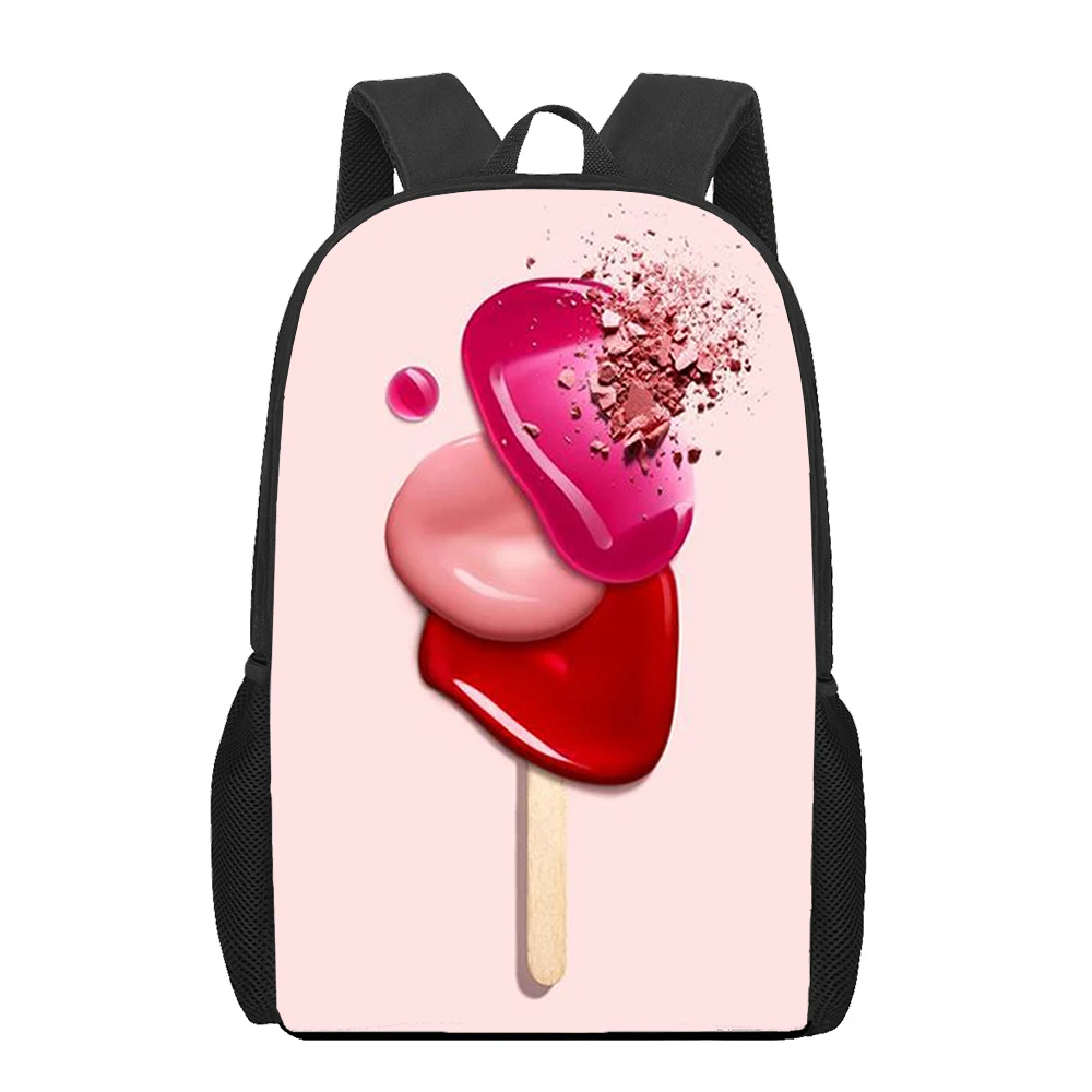 Bolsas escolares de arte para niños y niñas, morral con estampado de lápiz labial y sombra de ojos, Mochila de hombro para estudiantes