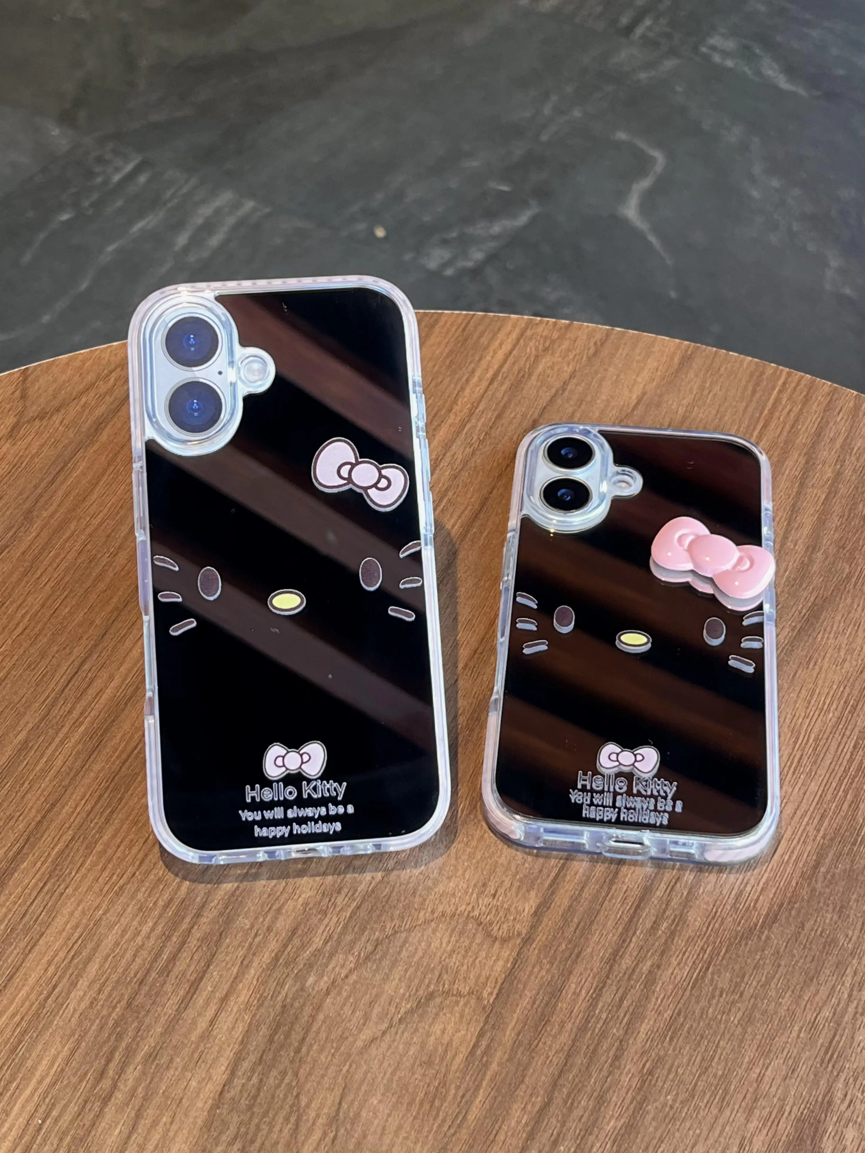 

2025 Sanrio Hello Kitty Cartoon Mirror Surface 3D Bow Tie For iPhone16 13 14 15 Pro Max Comfortable Anti Drop Case Simple Style