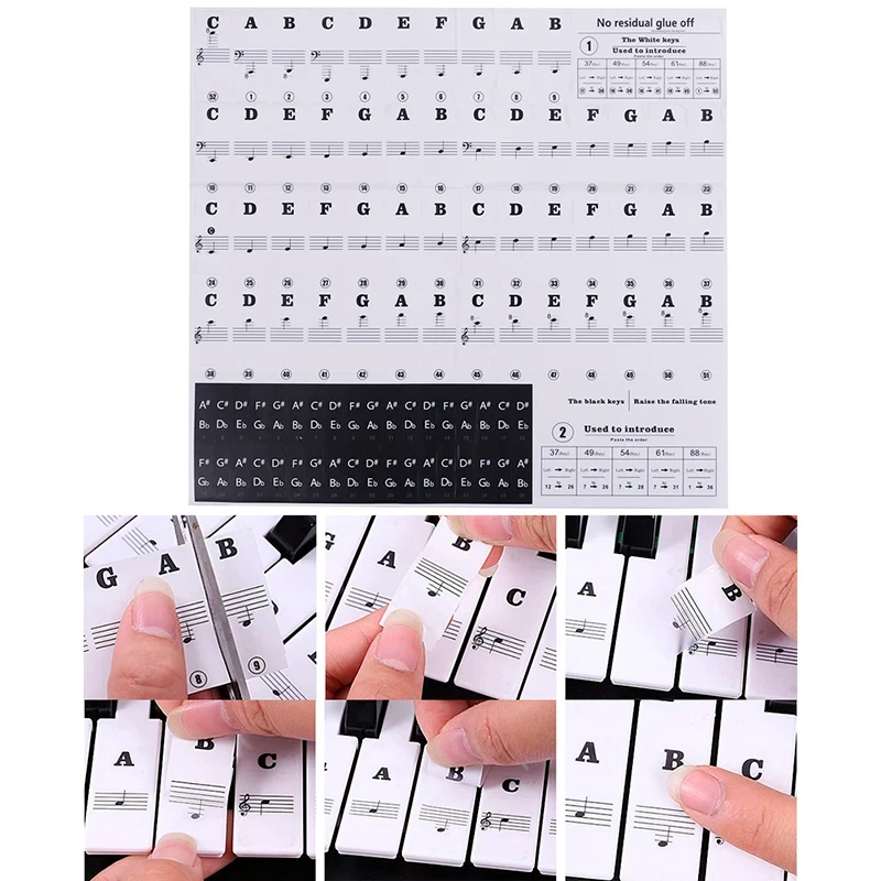 88 Keys Electronic Piano Keyboard Sticker Transparent Non-glue Music Notes Piano Learning Pratice Aids 54 61 88 Keys