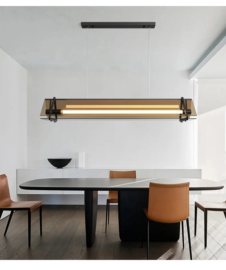 

Retro industrial style linear pendant light, amber tempered glass light, minimalist LED pendant light YX960TB