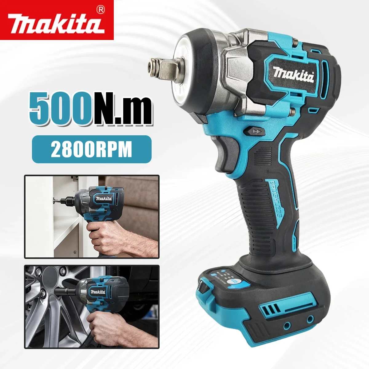 

Makita 18V 500Nm Brushless Impact Wrench Cordless High Torque Electric Power Tool for Large Vehicle Equipment Maintenance