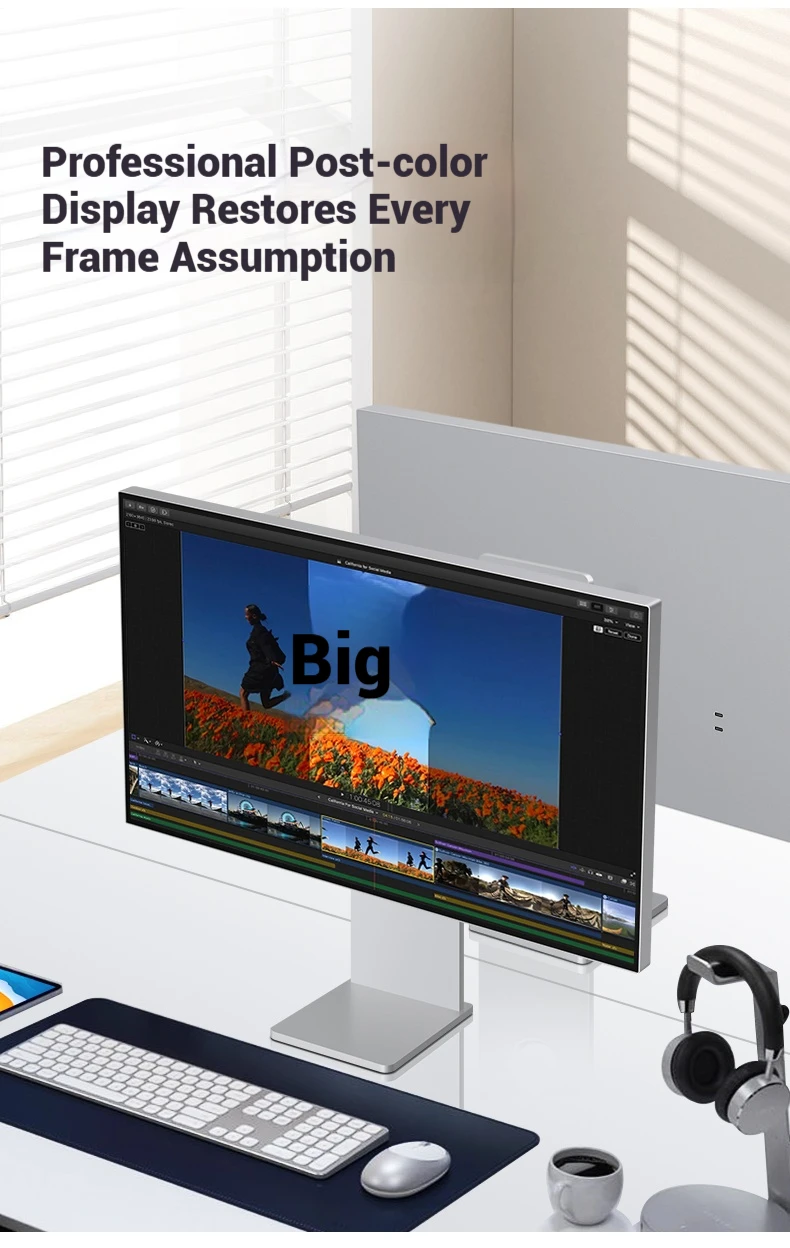 شاشة مصممة بدقة 4K UHD مقاس 27 بوصة: 98% DCI-P3 و99% Adobe RGB، ألوان 10 بت لتحرير الصور الاحترافية مع جسم من سبائك الألومنيوم