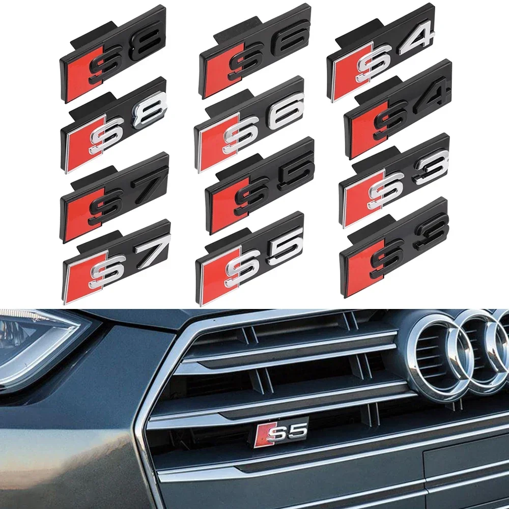 3D S3 S4 S5 S6 S7 S8 Badge Car Head Front Grille Emblem Decoration for Audi RS3 RS4 RS5 RS6 RS7 RS8 SQ3 SQ5 SQ7 SQ8  W12 V6 V8