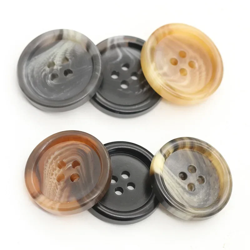 10Pcs Stylish Resin Button for Men\'s Jackets and Coats - Patterned Round Buttons With Four Holes Sewing accessories wholesale