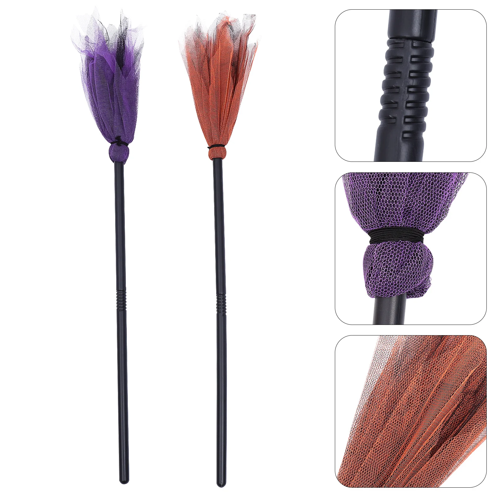 

2 Pcs Witch Broom Halloween Decor Brooms Party Decoration Aldult Decorations Mesh Broomstick Costume