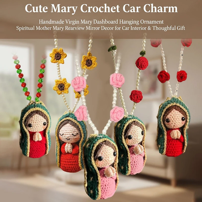 Delicate Handcrafted Crochet Virgin Mary, Car Interior Decoration, Charming Hanging Religious Figurine
