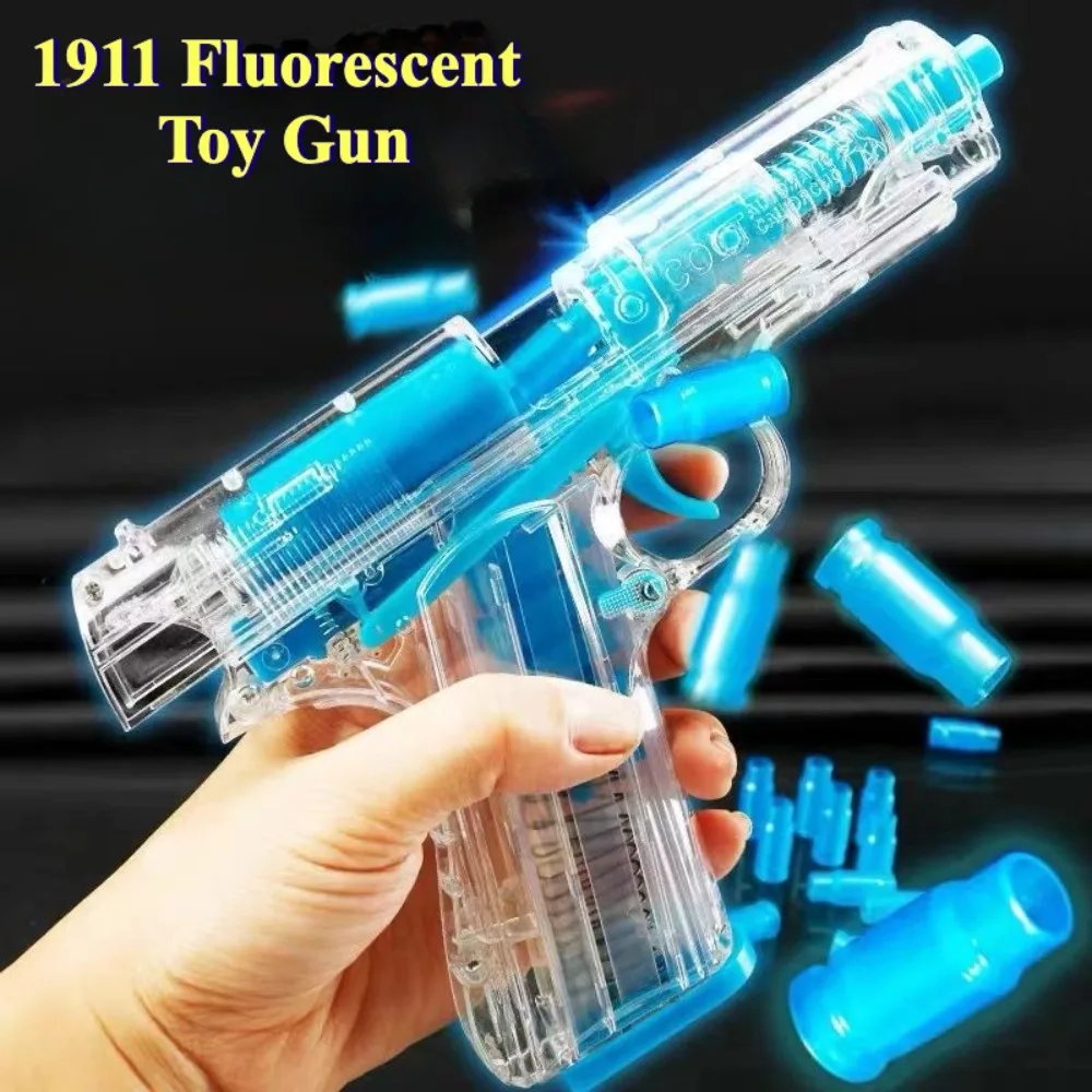 Pistola giocattolo tattica luminosa Espulsione softair Pistole giocattolo per espulsione con guscio morbido trasparente per giochi di tiro per ragazze per bambini