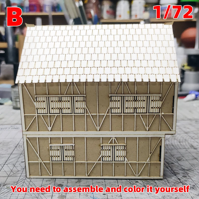 Architektonisches Modell zum Zusammenbauen, Sandtisch, Europa, ländliches Haus, Gebäude, Villa, Bungalow, Diorama, Maßstabsmodellbausatz 1/72 – Detail 7