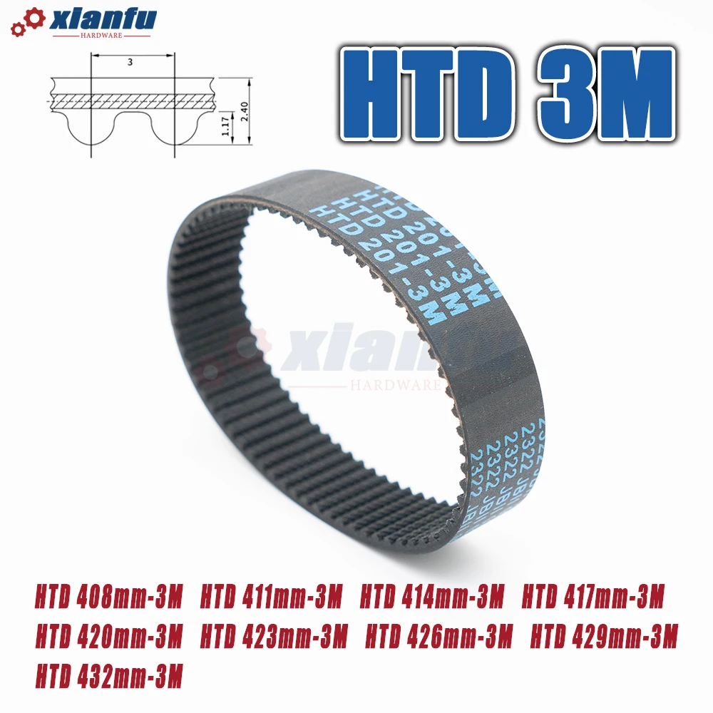 HTD 3M المطاط مؤقت اشتعال محيط HTD3M 408 411 414 417 420 423 426 429 432 مللي متر محرك مغلق حلقة نقل العرض 5 ~ 30 مللي متر CNC
