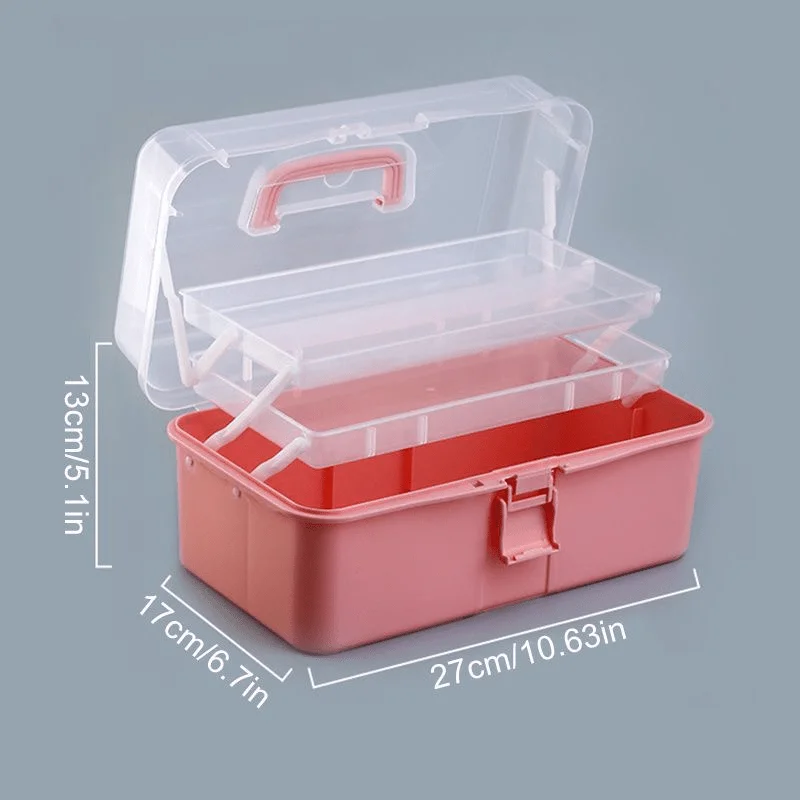 Semi-transparent Folding Tool Box, 3-Layer Adjustable Compartment Portable Storage Case for Art Craft Medicine Sewing Supplies