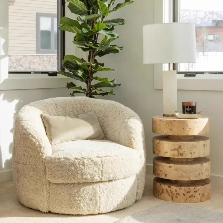 Mid-century style living room side table, minimalist knot wood veneered headboard storage cabinet