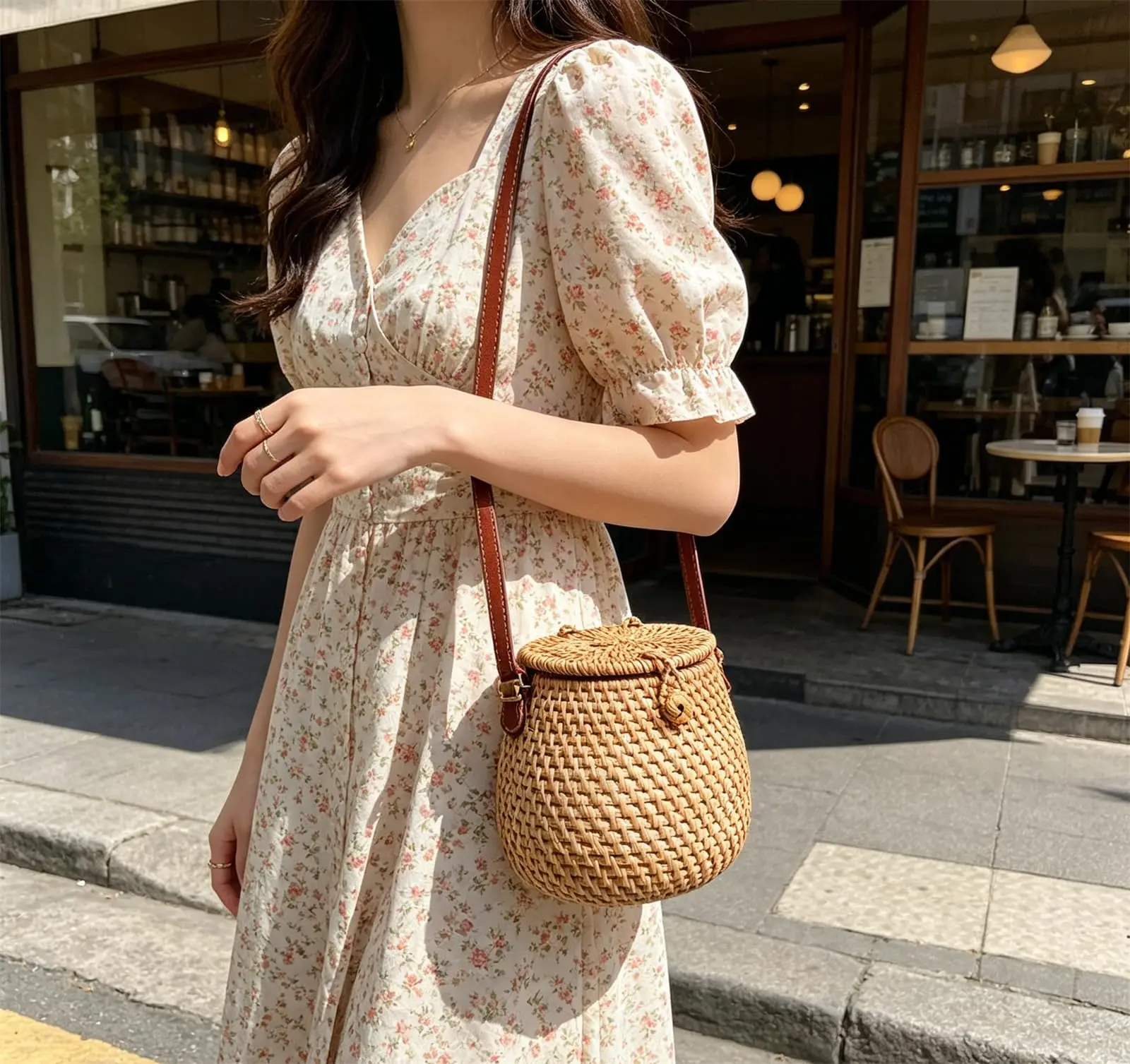 

Rattan Summer Straw Beach Bag Women Handmade Straw Bags Woven Wicker Basket Vacation Crossbody Purse Natural Chic Boho