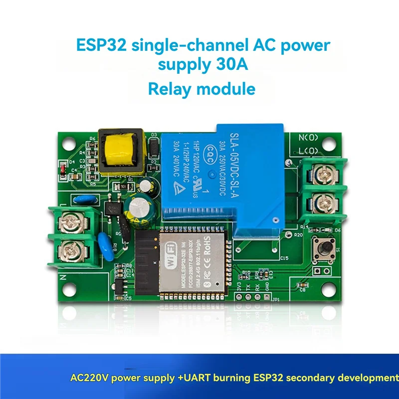 ABKL-ESP32 Relay Module Single Channel AC220V 30A Power Supply WIFI Bluetooth Development Board
