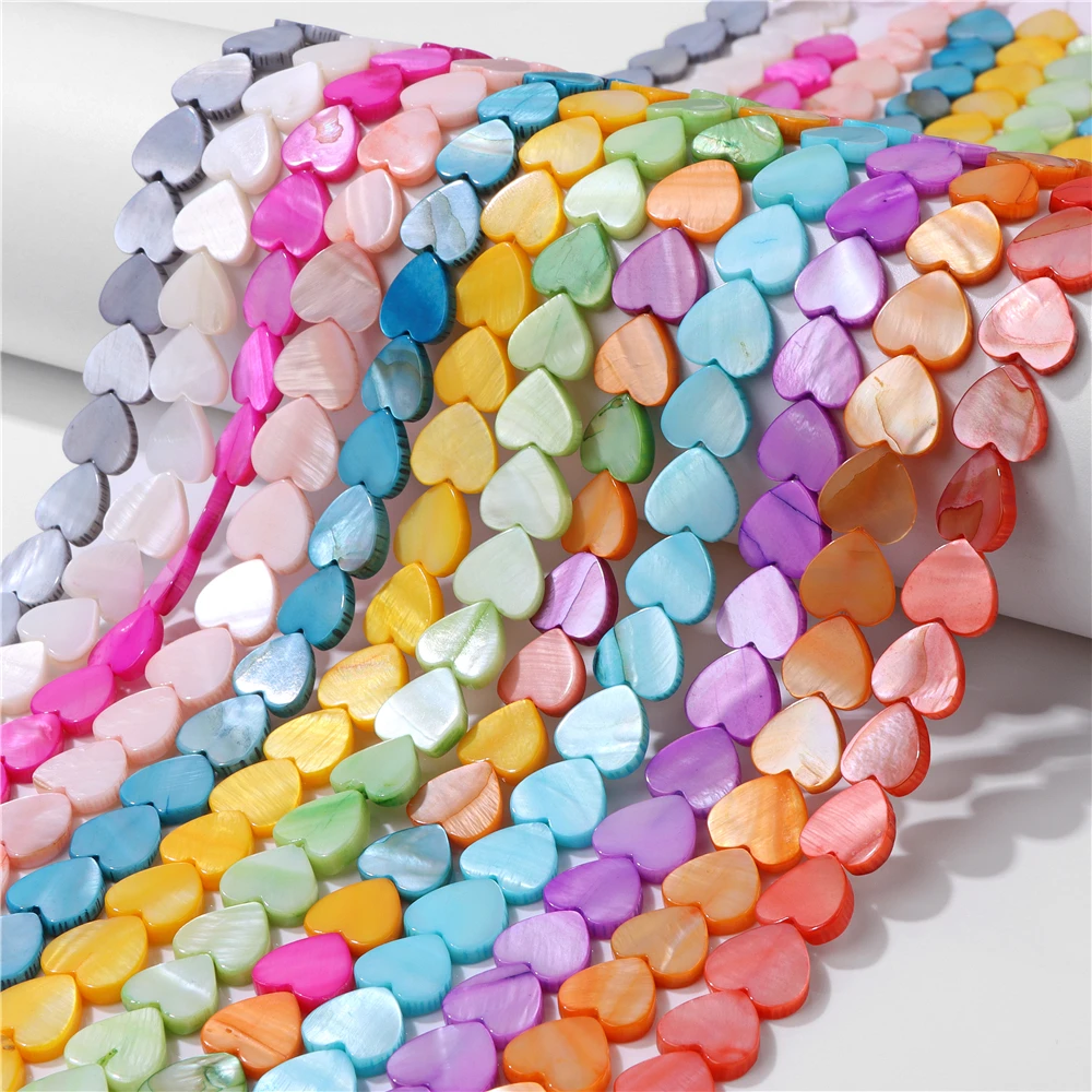 6 8 10 12mm Flat Heart Shape Shell Beads Multicolor Mother of Pearl Bead Smooth Spacer Dyed Beads for Jewelry Making Handmade