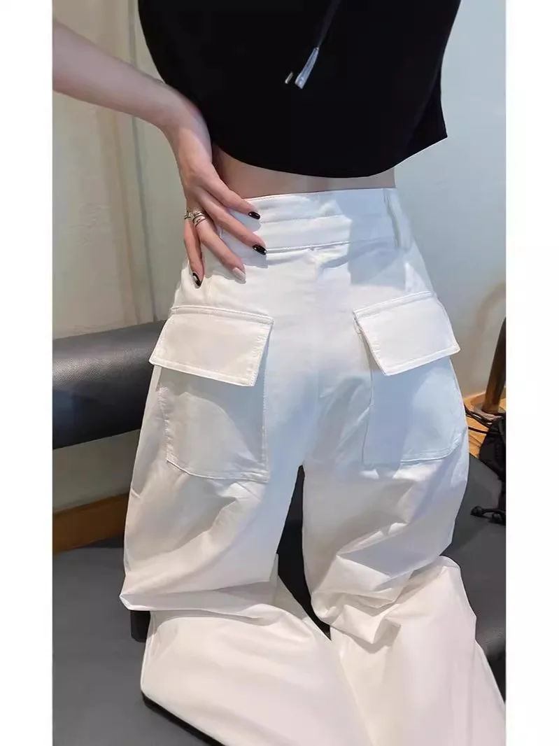 

White Overalls 2025 Women's Autumn Thin Small Loose Wide-leg Pants