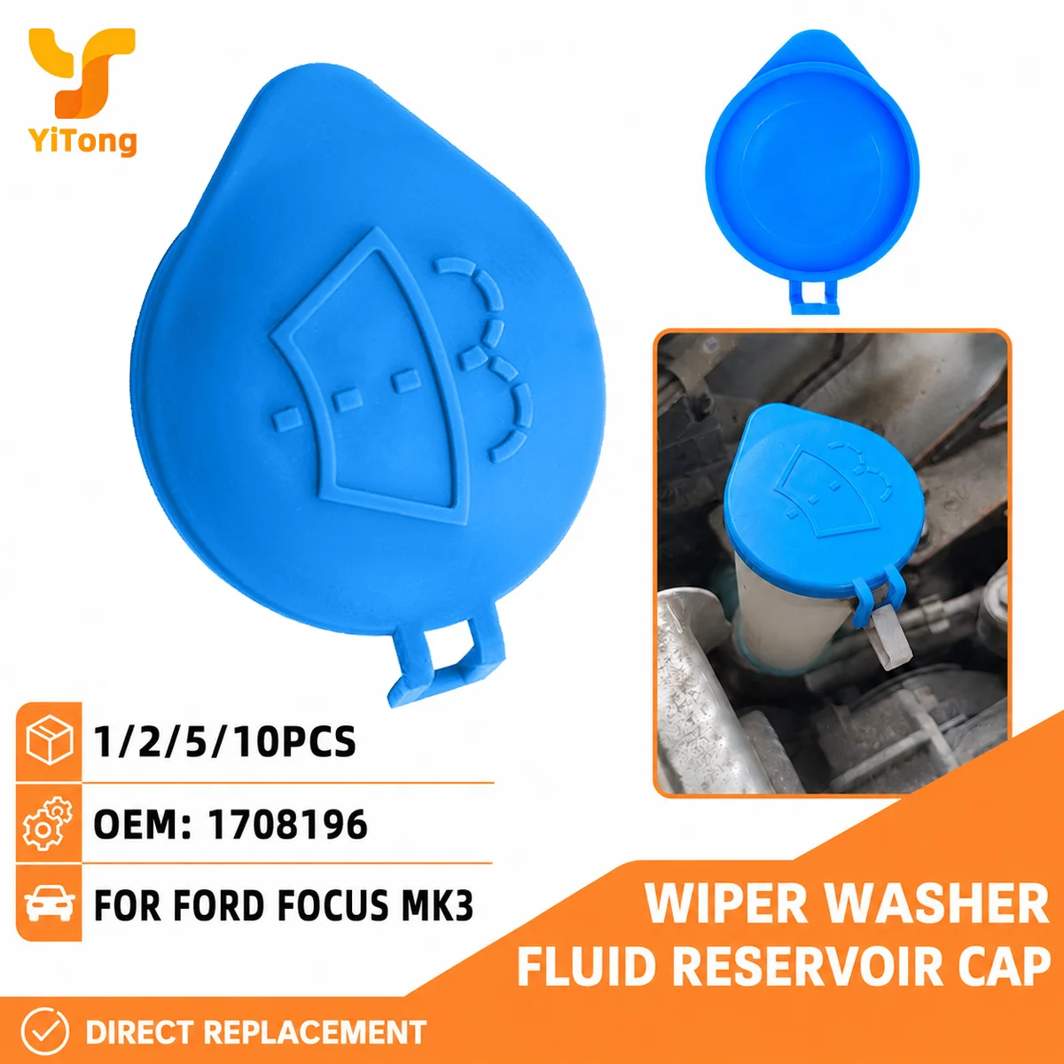 Yitong 1/2/5/10PCS Car Windshield Washer Fluid Tank Cover Durable Sealing Cap OEM 1708196 Accessory Suitable For Ford Focus MK3