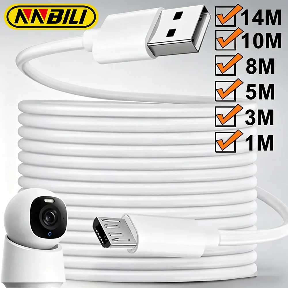NNBILI 1m/3m/5m/8m/10m/14m Ultra Long Micro USB Charging Cable Power Extension Cord for Xiaomi Camera Android Extended Usb Wire