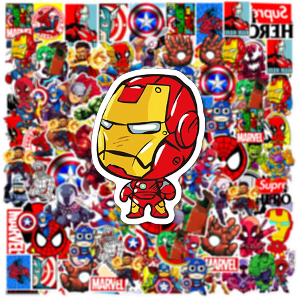 10/30/50/100PCS Disney Marvel The Avengers Anime Stickers for Kids Spiderman Iron Man Cartoon Decals Cool Super Hero Sticker Toy