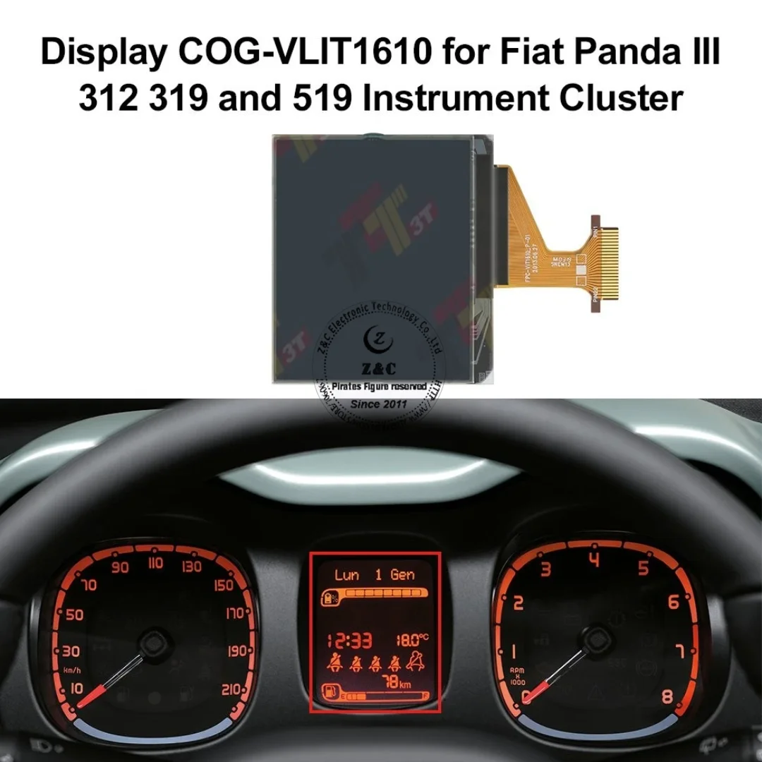 Replacement Fiat Panda III 312 319 519 Instrument Cluster Dashboard LCD Display COG-VLIT1610 FPC-VIT1610_P-01 Auto Part