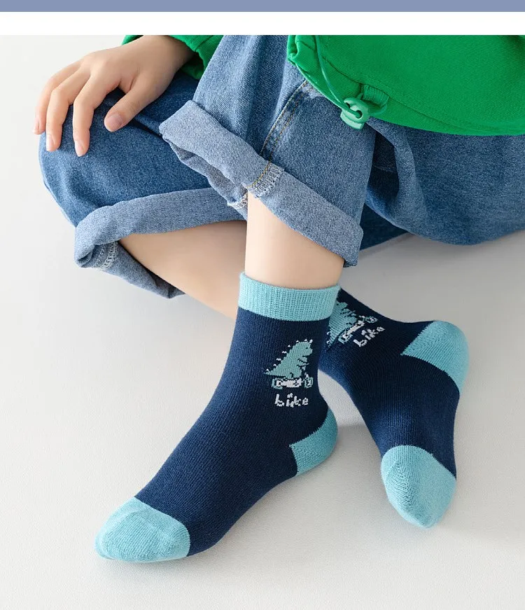 LDino 5 Paar Jungensocken Herbst Baumwollsocken Baby Dino Socken Kinder 1-14T Kinder Cartoon Auto Muster Sportsocken – Detail 3