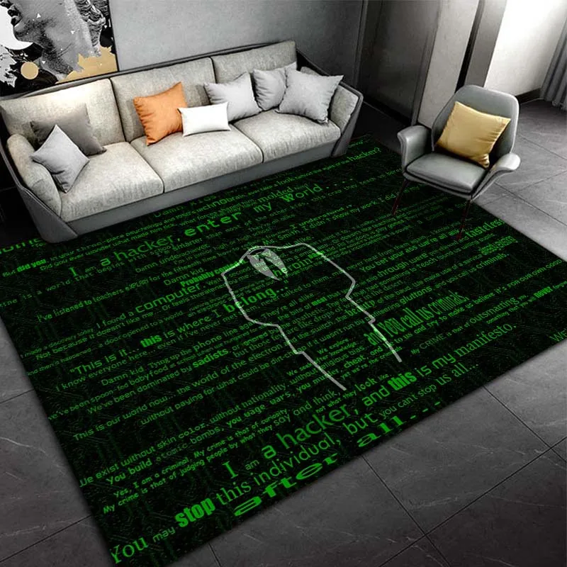 

LARGE SIZE Computer Hackers IT Carpet for Gamer Room Cool Bedroom Bedside Decor Rug Floor Mat Area Rug Living Room Non-slip Mat