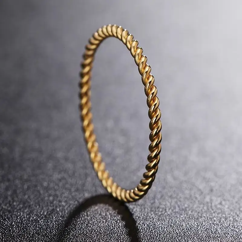 Stainless Steel 1.5MM Knuckle Rope Twist Ring for Women Girls Wedding Band Stacking Charm Jewelry Accessory Gift