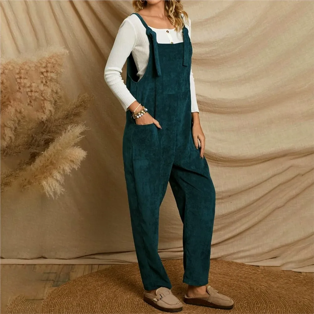 

Fashion Retro Corduroy Strappy For Women's Jumpsuit Autumn Winter Casual Loose Multi-pocket Female Overalls 2025