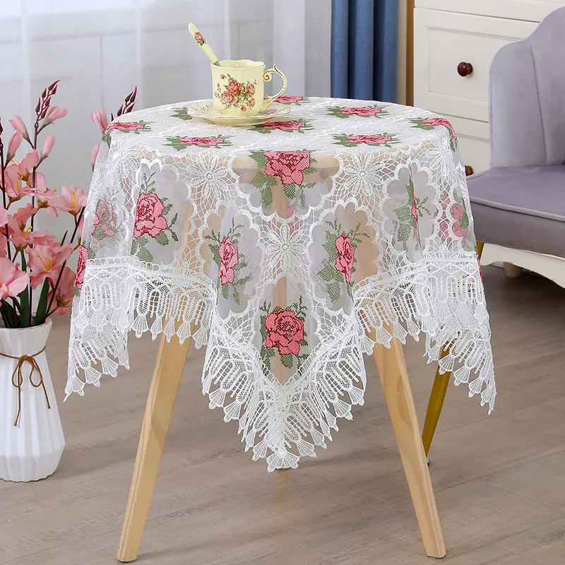 

Lace Edge Elegant Rose Tablecloth Universal Cover Towel Fabric Dining Tablecloth Suitable For Round Table Square Table Dust Cove