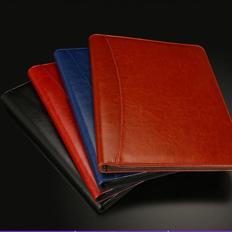Handmade A4 Leather File Folder Contract Conference Clip Folder Zipper for Business Stationery Organizer Clipboard Phone Holder