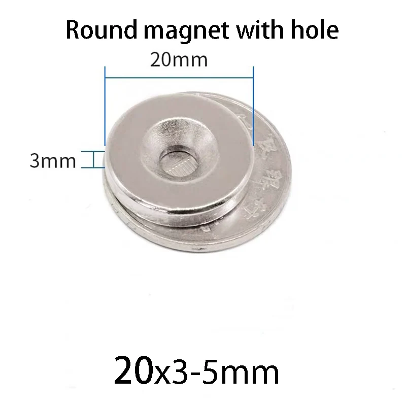 20/30pcs Round Magnet with 5mm Hole, 20mm x 3mm, for Industrial Sensors and Applications