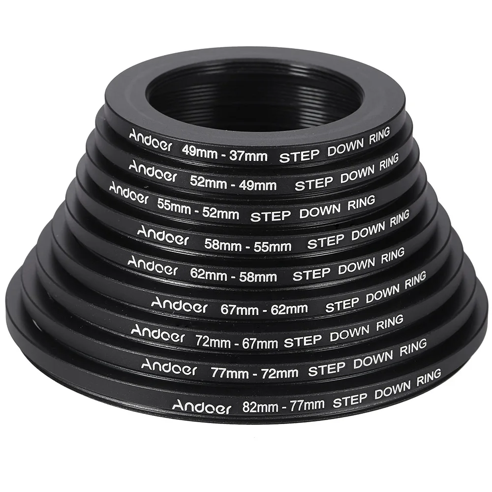 Andoer 18pcs 37-49-52-55-58-62-67-72-77-82mm Step Up / Step Down Lens Filter Metal Adapter Ring Kit