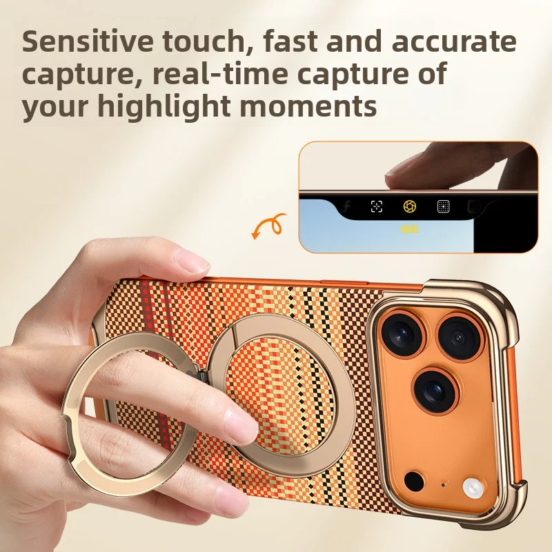 Capa magnética de couro para iphone 17 pro max 17air, design sem borda, revestimento premium, textura de fibra de carbono, capa com suporte