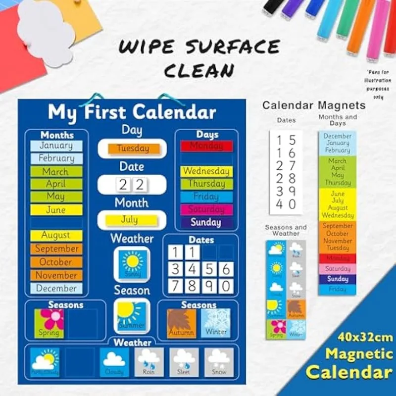 Магнитный календарь для детей, детский ежедневный календарь для дошкольной классной комнаты, календарь на стену