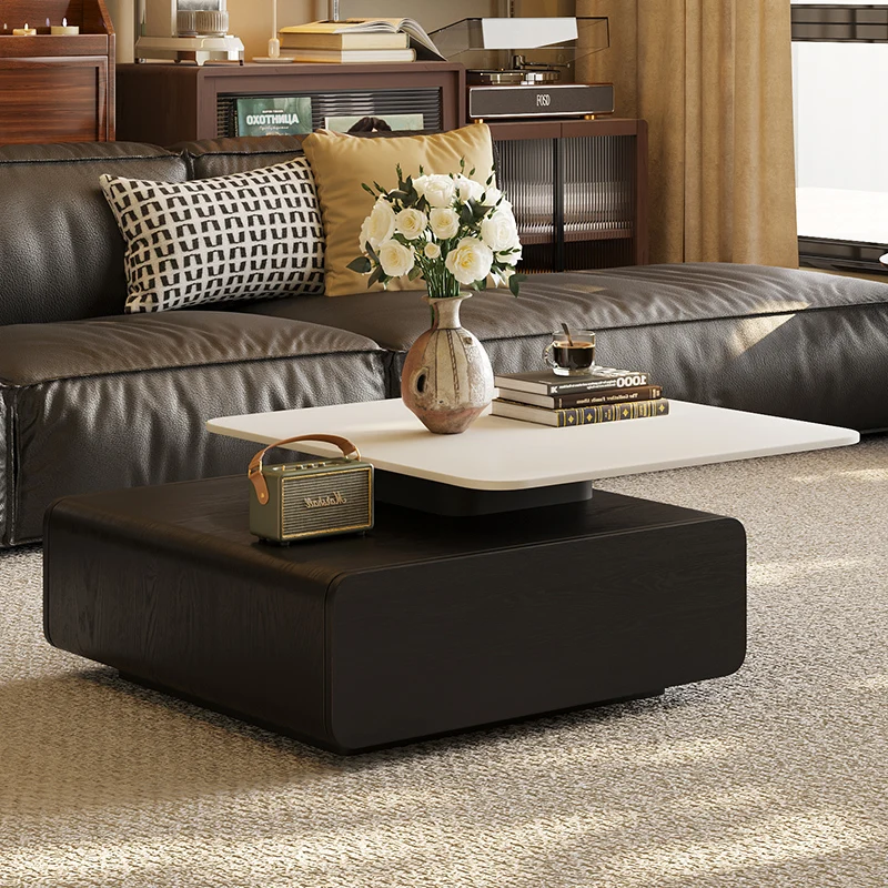 

Italian minimalist modern minimalist rock slab coffee table living room household small apartment square cream style creative