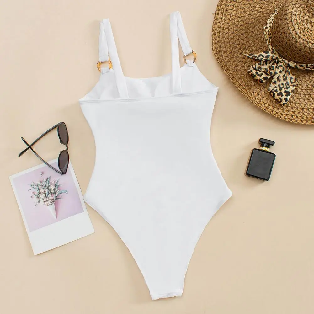 Conjunto de Bikini Sexy de una pieza para mujer, traje de baño de Color sólido con tirantes huecos, traje de baño sin espalda a la moda, conjunto de Bikini de cintura baja