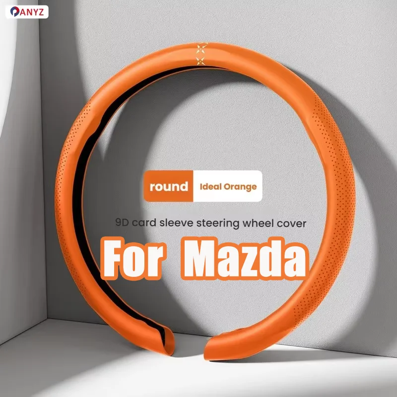 9D Steering Wheel Cover For Mazda 2 3 6 CX5 Cx8 CX9 CX30 CX50 CX70 Four Season Anti Slip Breathable Soft Leather Comfort Grip