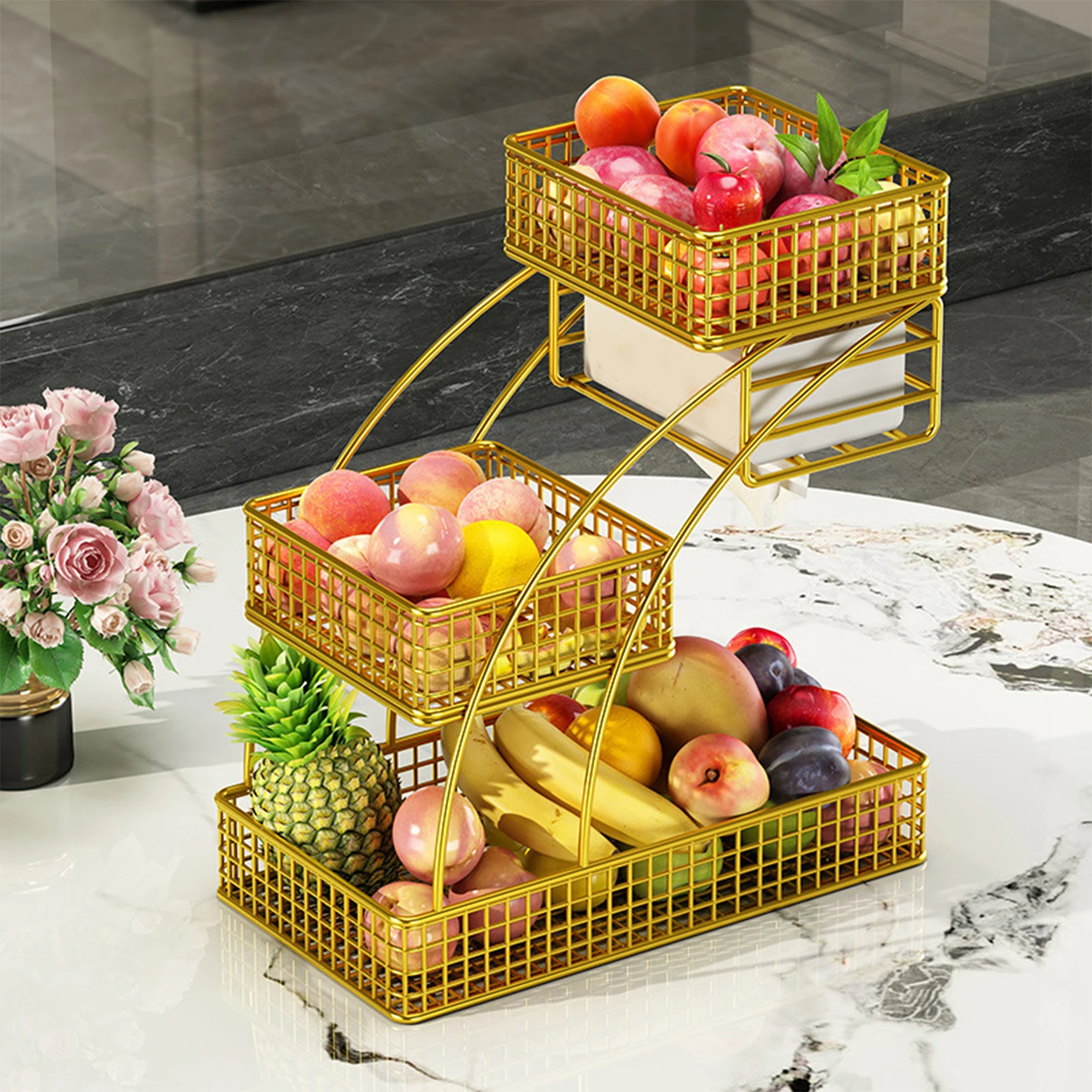 3 Tier Fruit Basket Bread Basket Vegetable Rack Fruit Tray Large Capacity Kitchen Countertop Rack Fruit Bowl for Snack Pantry