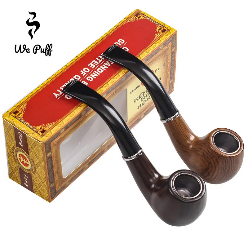 

WE PUFF Ebony Resin Tobacco Pipe with Metal Herb Bowl Retro Curved Wood Grain Filter Cigarette Holder Pipes Smoking Grass Tool