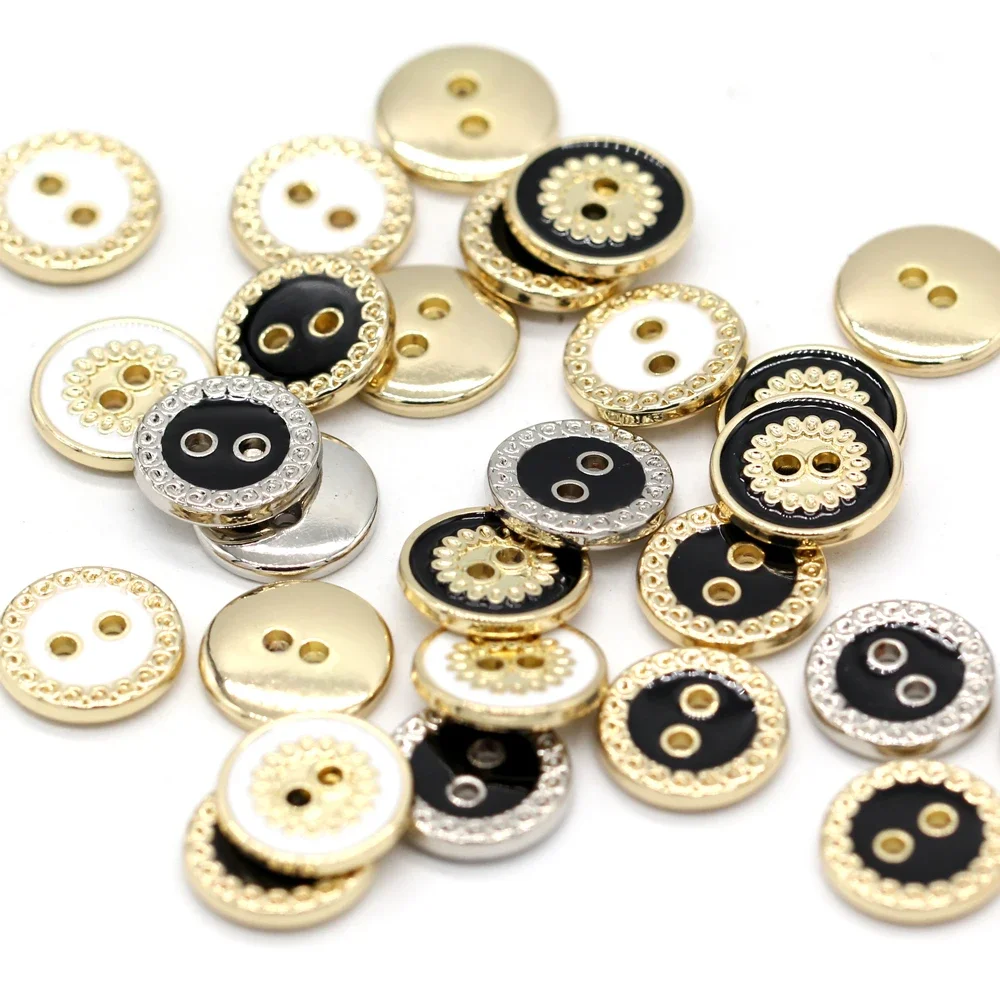 HENGC 11mm 2 Holes Mini Gold Metal Buttons for Clothing Fashion Children Shirt Dress Blouse Carigan Uniform Sewing Accessories