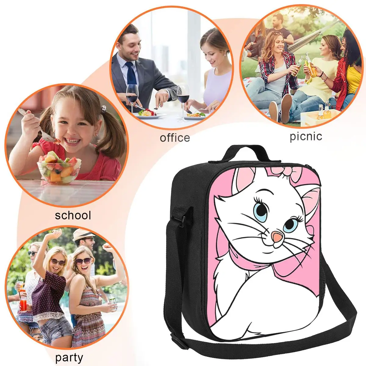 Custom Marie Cat The Aristocats Lunch Bag Women Warm Cooler Insulated Lunch Boxes for Kids School Children