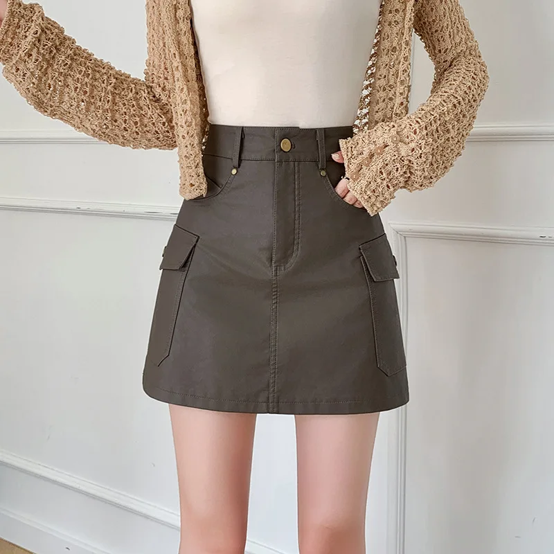 

Leather skirt woman2025New autumn and winter Korean-style anti-exposure skirt-pants versatile half-skirtpuHigh-waisted leather m
