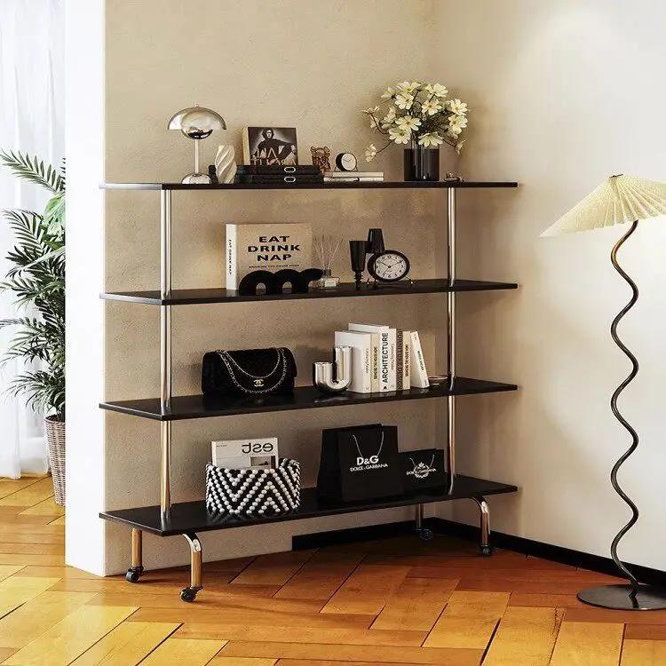 Stainless Steel Shoe Bag Display Rack, Floor-Standing Mobile Multi-Layer Storage Shelf for Home & Store