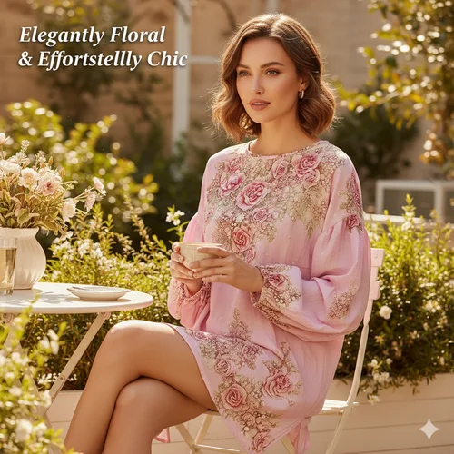 Camisas de otoño transpirables de manga larga con estampado de flores, camisetas bohemias holgadas con cuello redondo para mujer, blusas informales para vacaciones 2025