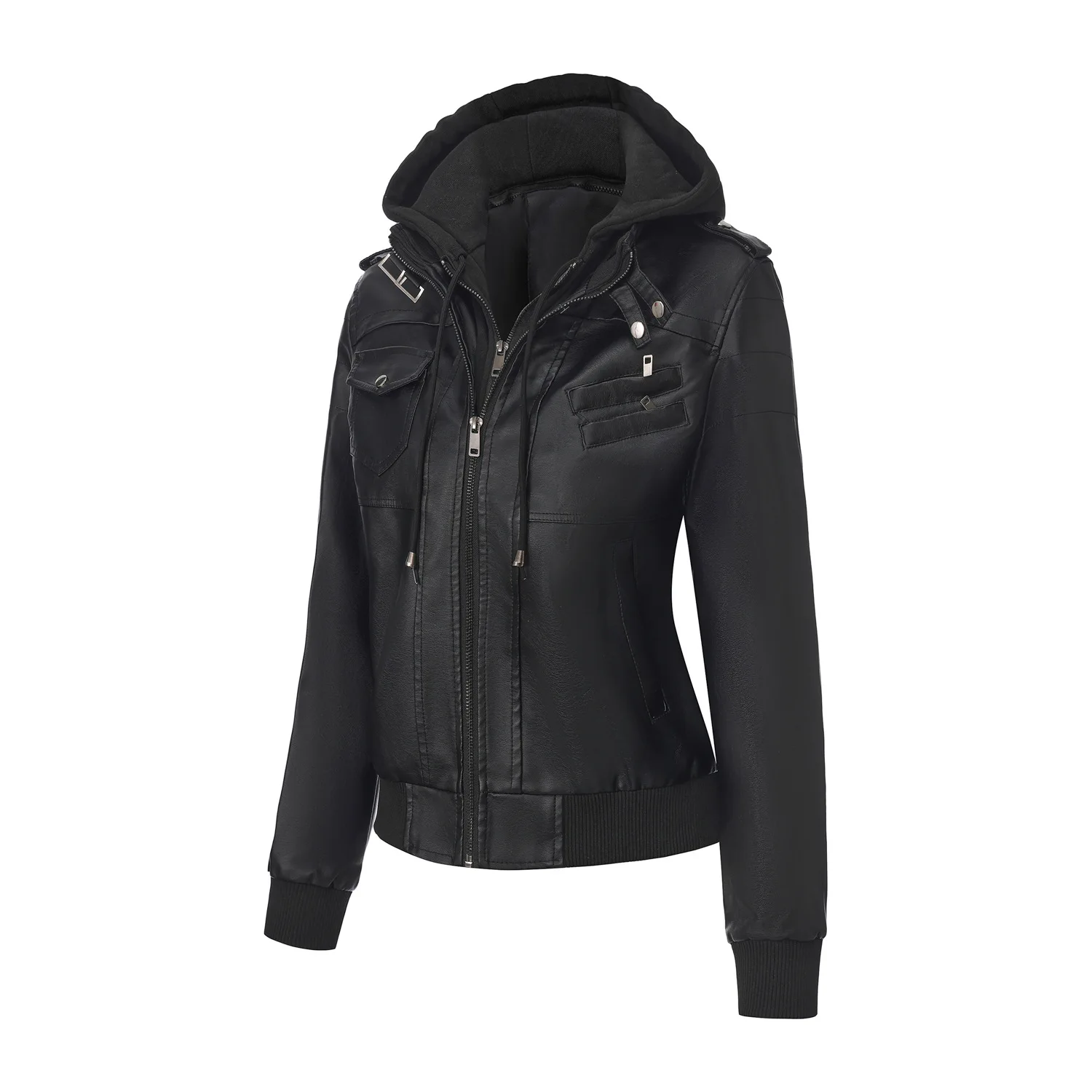 

Новая женская съемная кожаная куртка с капюшоном на молнии, куртка из искусственной кожи, модная куртка большого размера