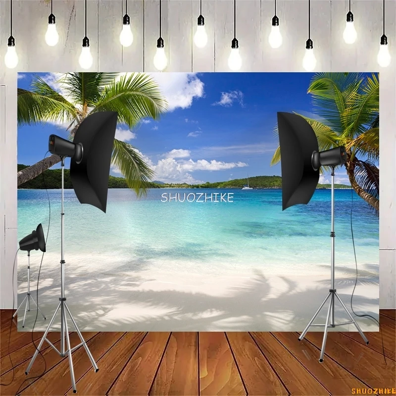 ST-04ฉากหลังสำหรับภาพถ่ายทิวทัศน์ชายหาดธรรมชาติเขตร้อนท้องฟ้าทะเลต้นปาล์มฤดูร้อนวันหยุดพักผ่อน