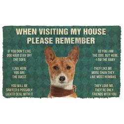 3D per favore ricorda Basenji Dogs House Rules zerbino personalizzato tappetini antiscivolo per porte Decor portico zerbino