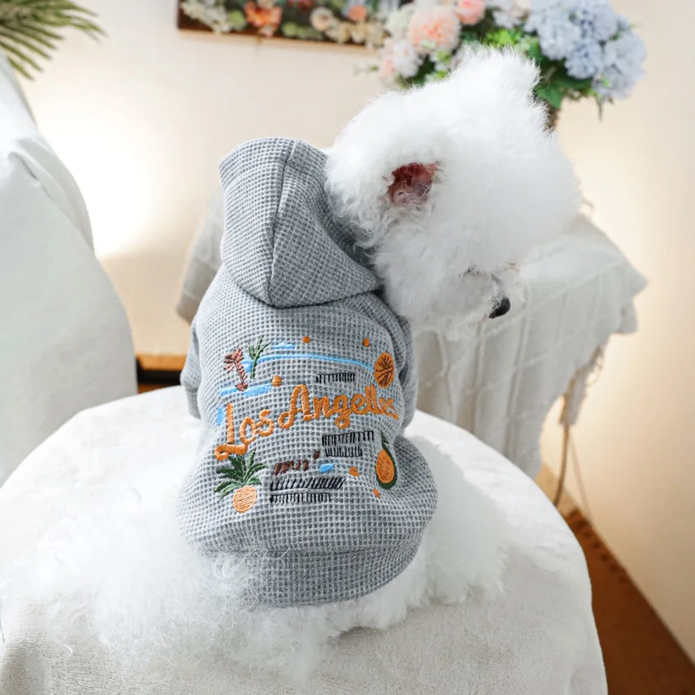 Cute Sunny California Style Dog Hoodie Polyester Warm Pet Clothing Handsome Grey Dog Jacket Autumn