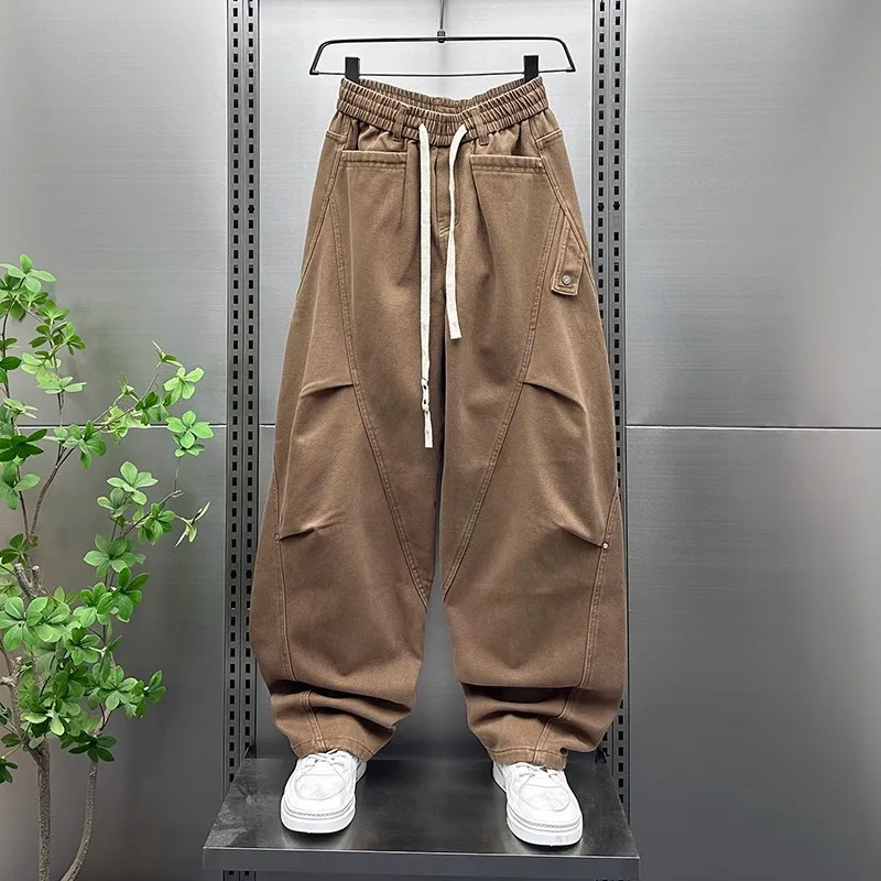 

Men's Loose Straight Leg Workwear Pants Autumn Winter plus Size 300 Pou Retro Patchwork Functional Trousers American Trend...